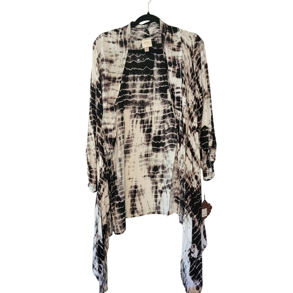 NWT Knox Rose Tie-Dye Open Front Fringe Cardigan Jacket  Beach Cover Up Size…